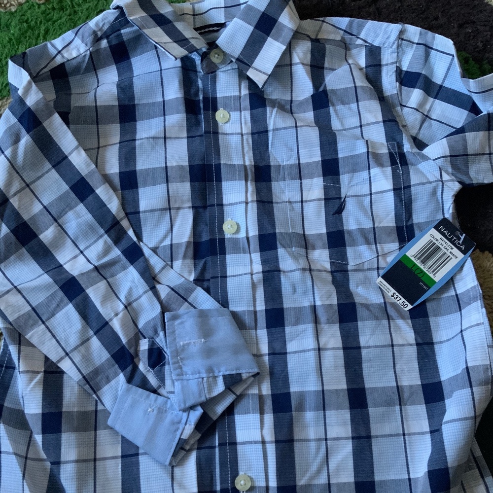 Nautical boys Size 7 blue checker dress shirt nwt